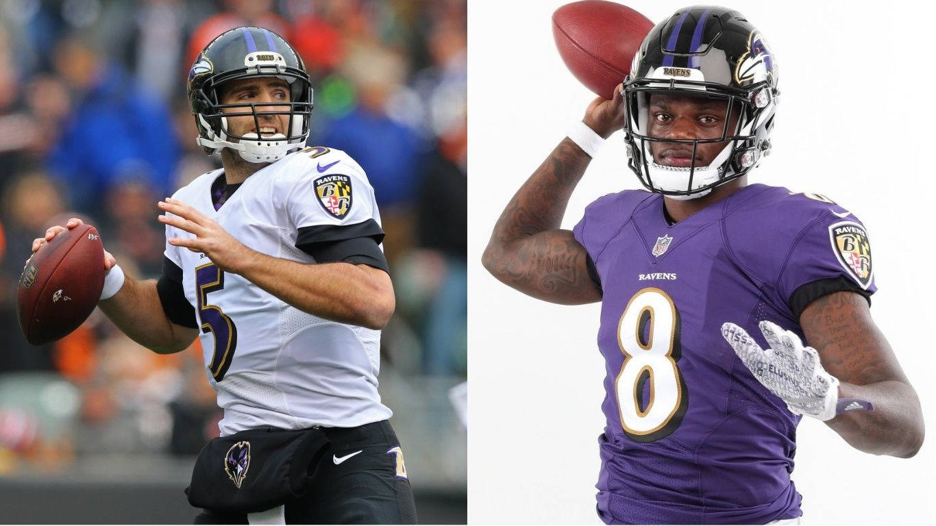 Lamar Jackson With Teammate Joe Flacco Wallpaper