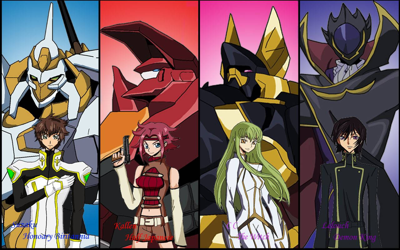 Lelouch, Suzaku, Kallen, And C.c. Join Forces In Code Geass. Wallpaper