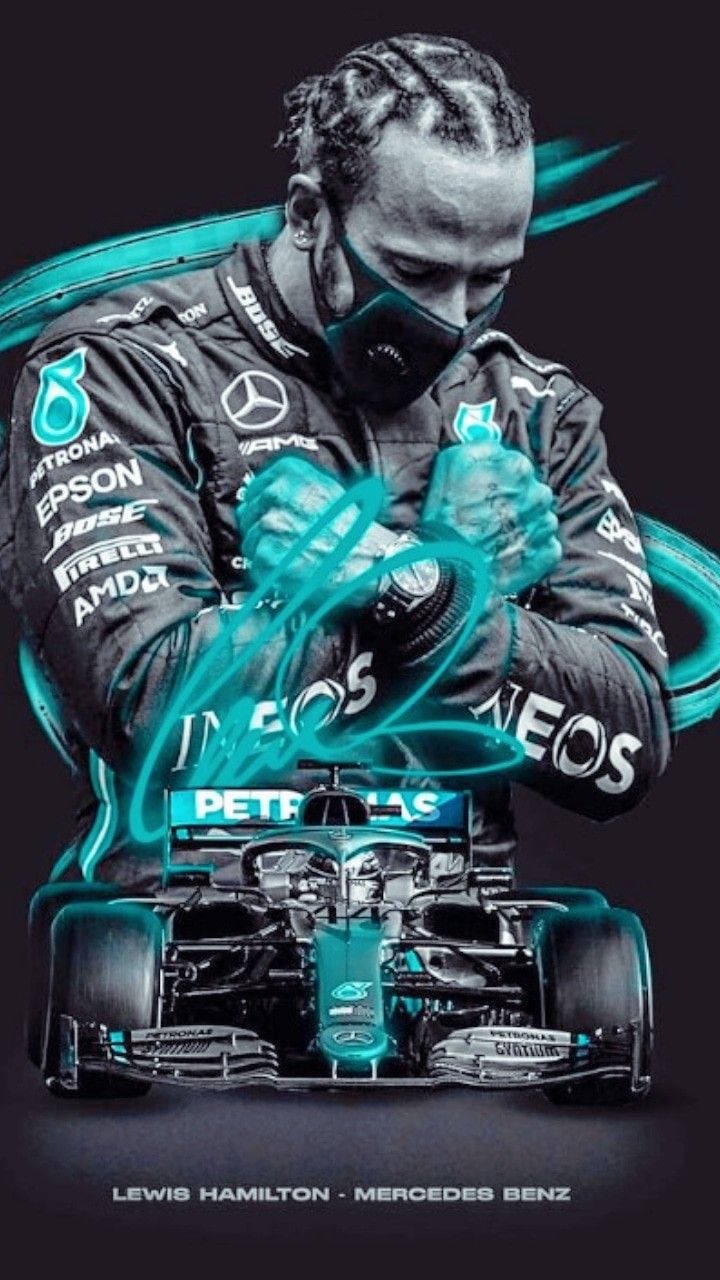 Lewis Hamilton Phone Blue Aesthetic Wallpaper