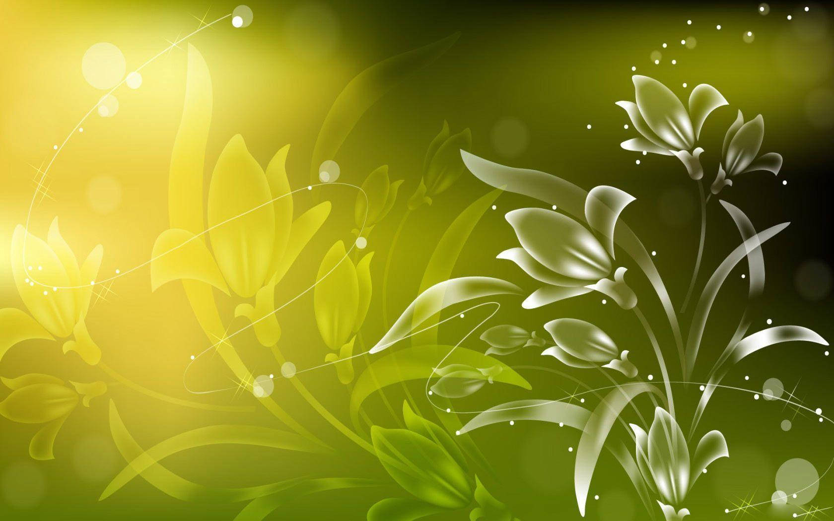 Light Green White Flowers Wallpaper