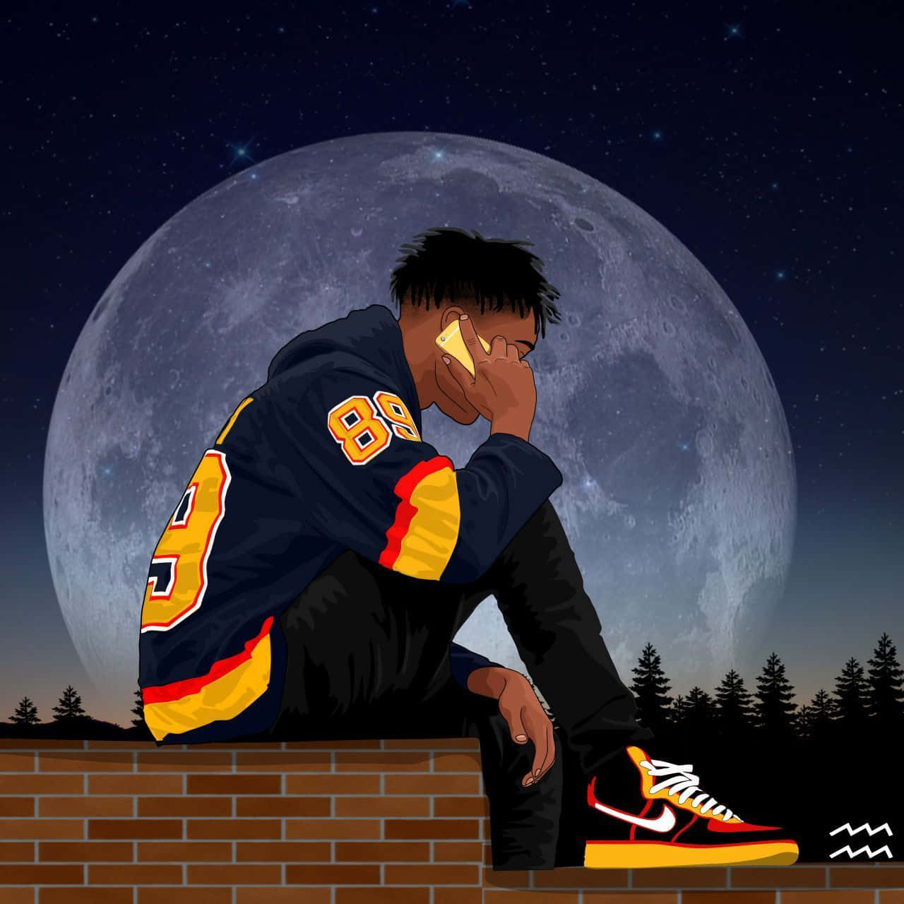 Lil Baby With Full Moon Cartoon Wallpaper