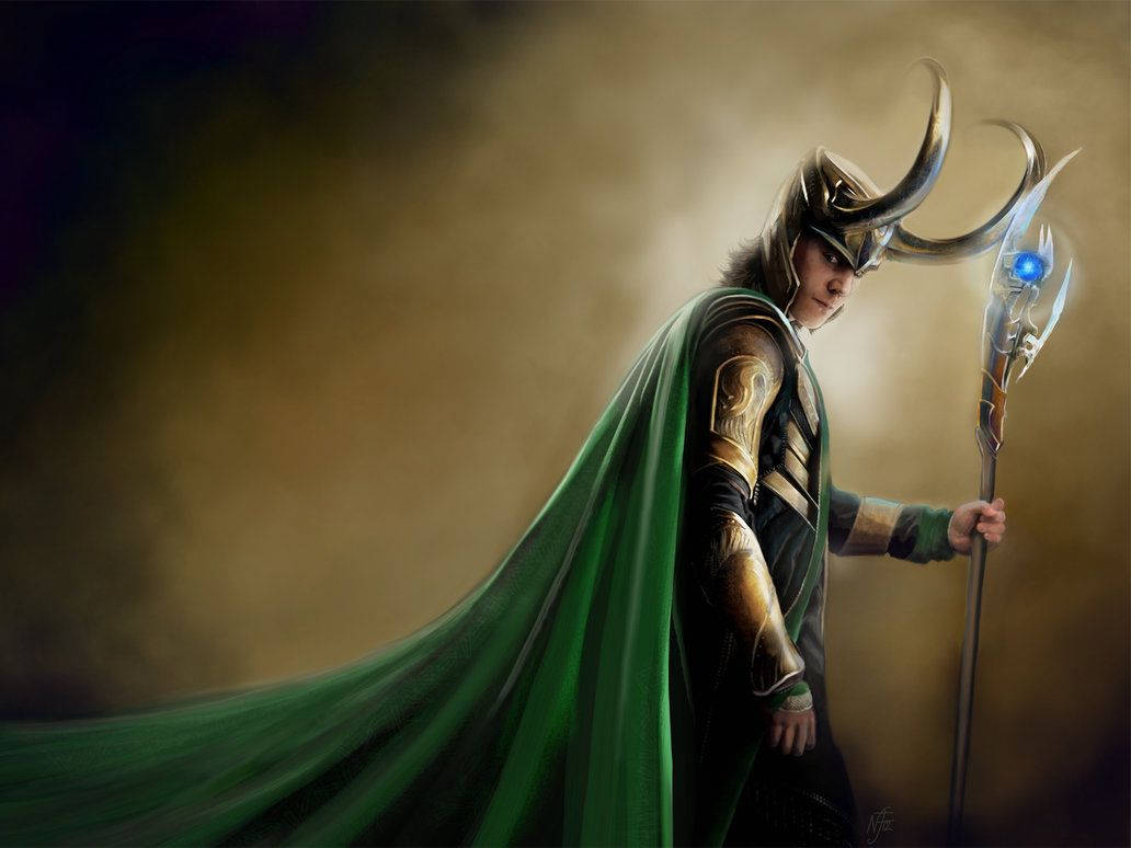 Loki Holding A Powerful Staff Wallpaper