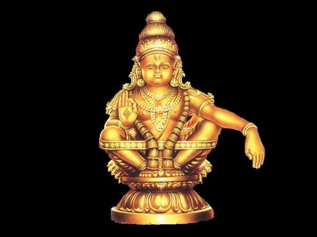 Lord Ayyappa Gold Statue On Black Background Wallpaper