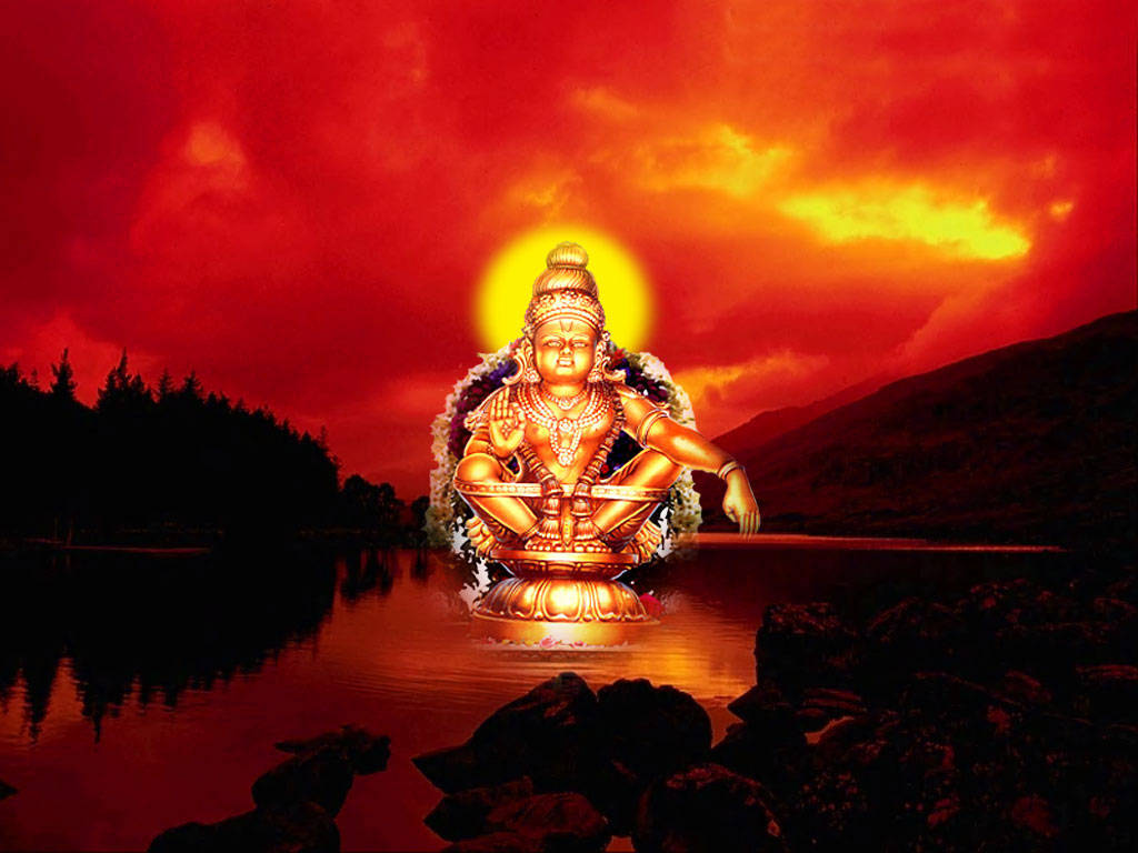 Lord Ayyappa On Lake During Sunset Wallpaper