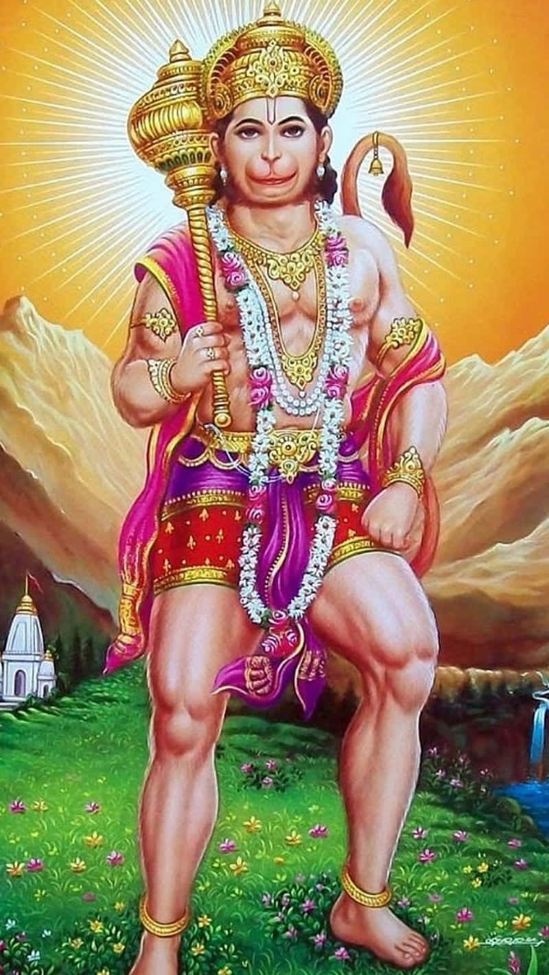 Lord Hanuman Powerful Stance Wallpaper