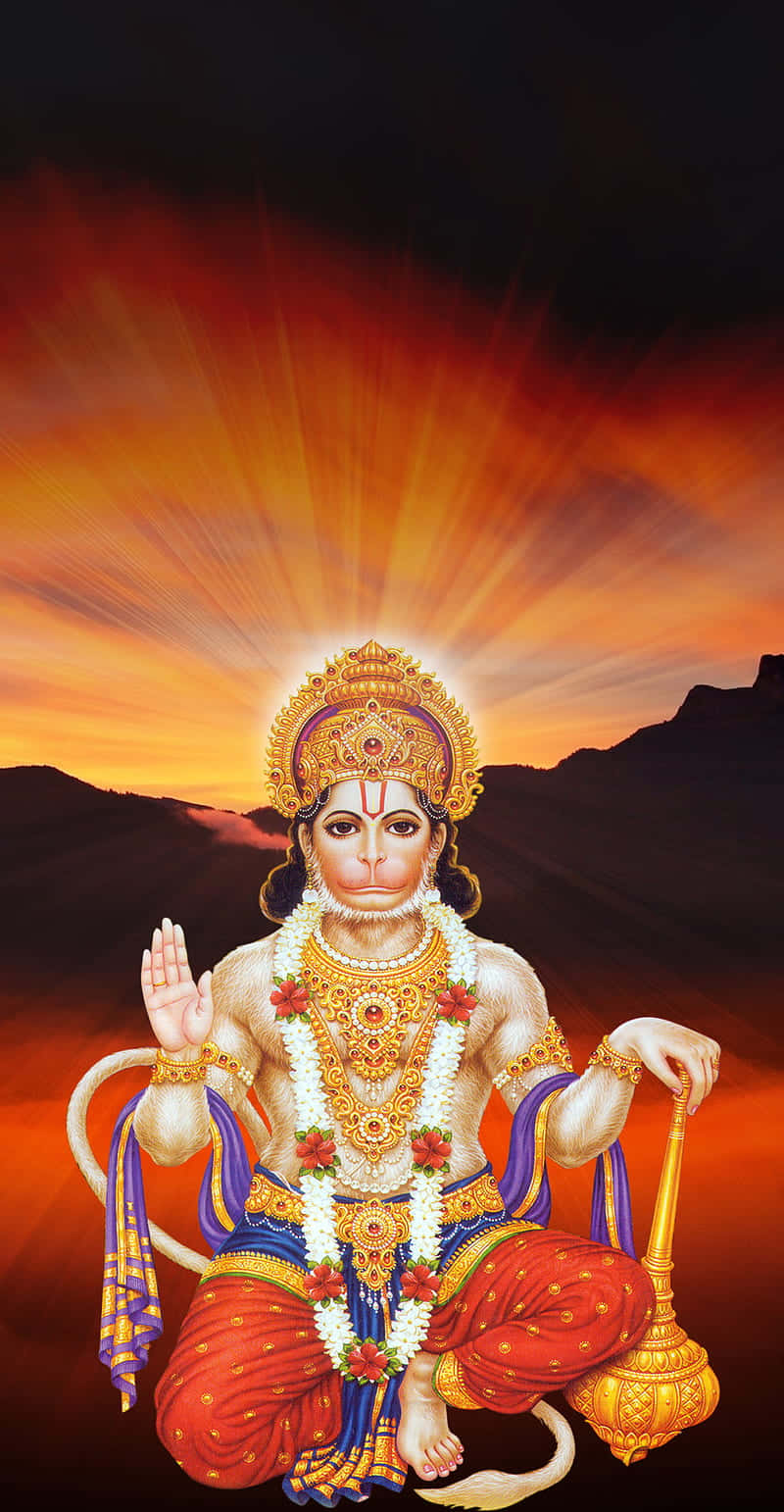 Lord Hanuman Sunset Backdrop Wallpaper