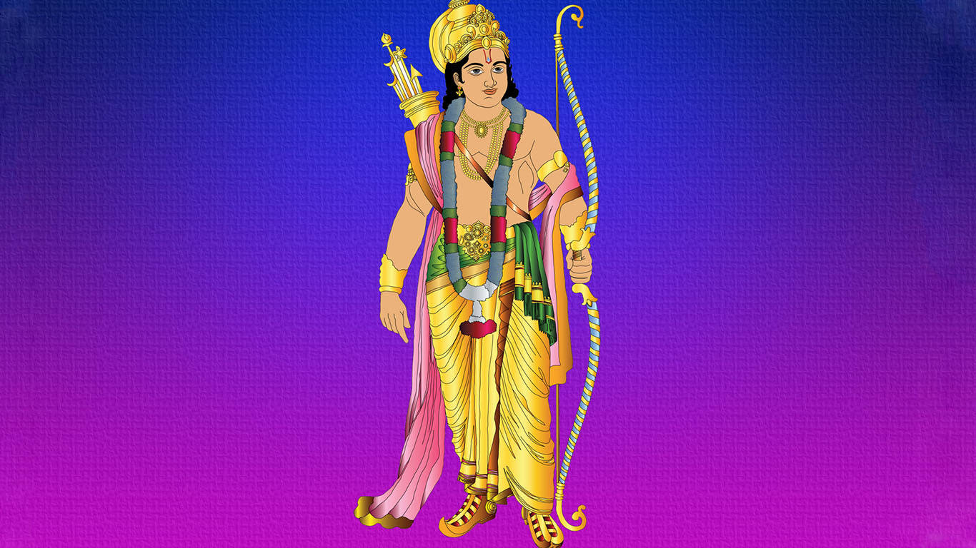 Lord Rama Blue Purple Background Wallpaper