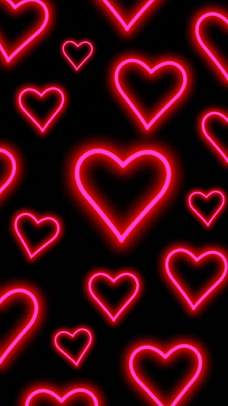 Lovely Hot Pink Neon Hearts Pattern Wallpaper