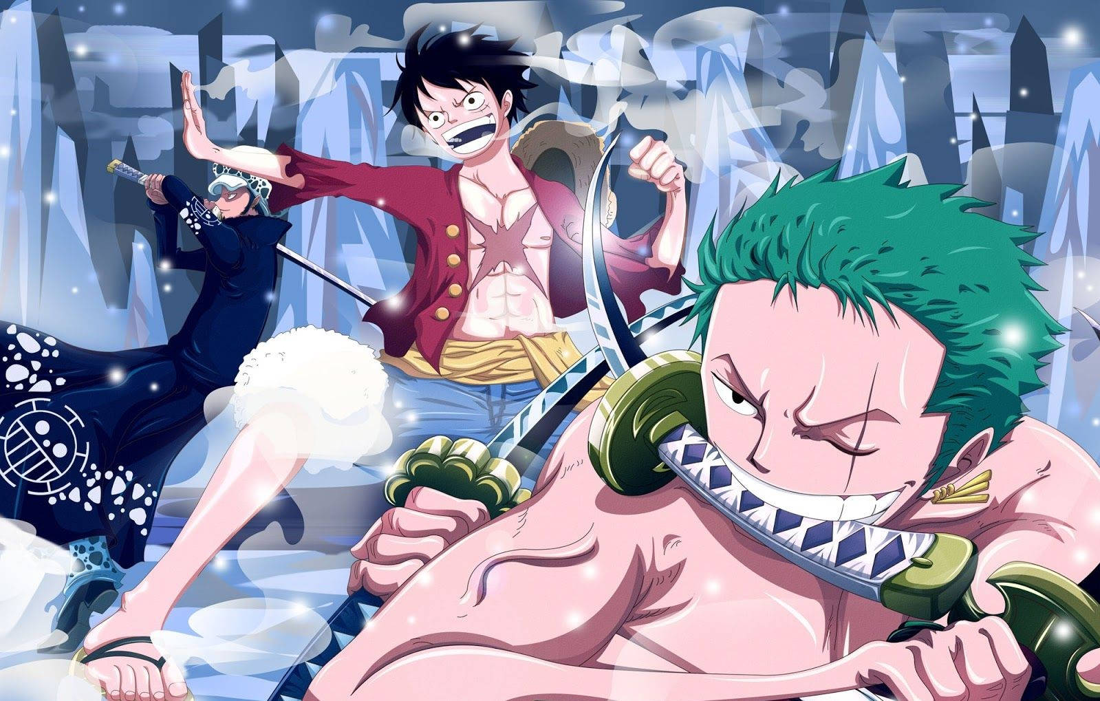 Luffy Zoro Fight Scene Snow Mountain Deesktop Wallpaper