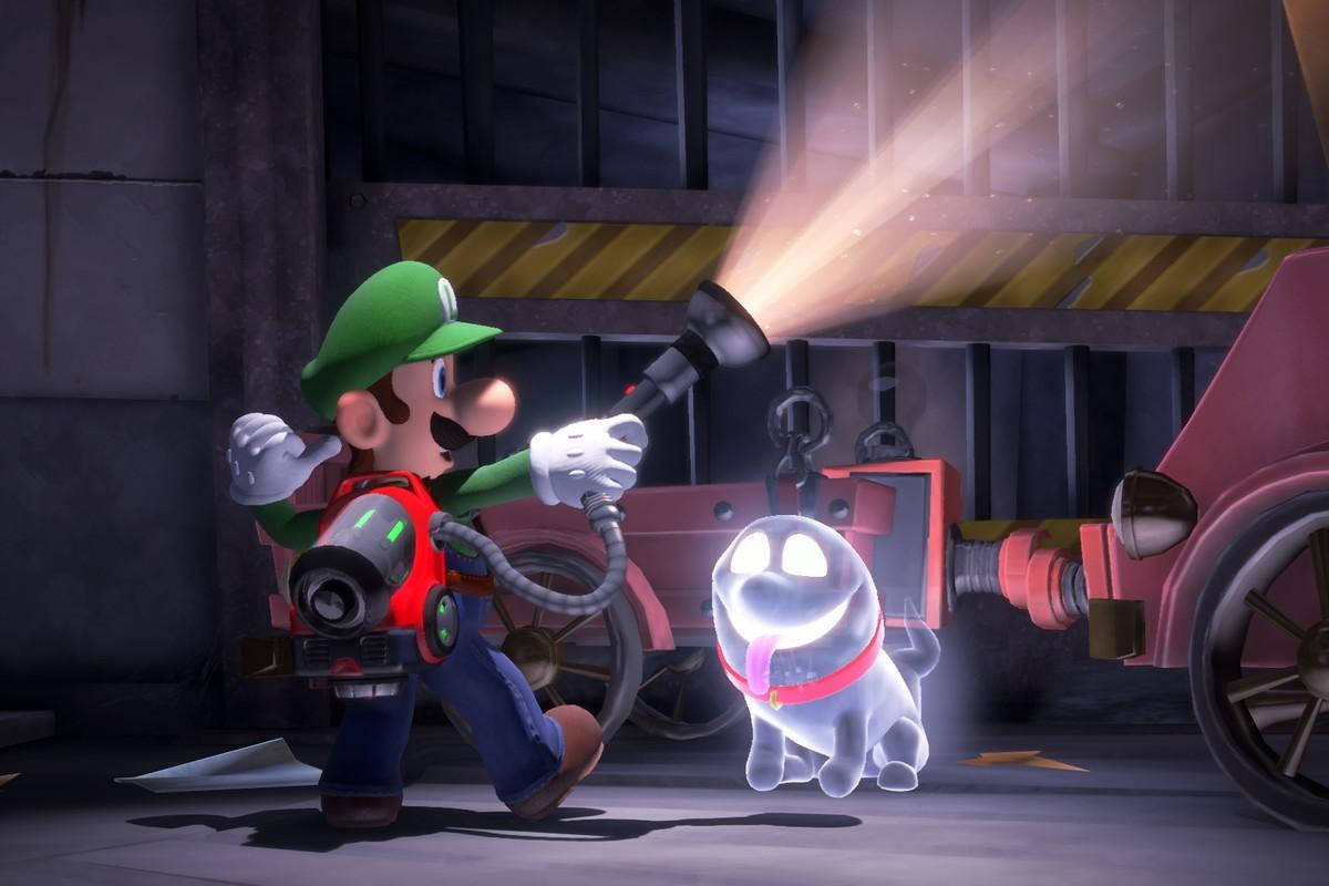 Luigi's Mansion 3 Luigi Using Strobulb With Polterpup Wallpaper