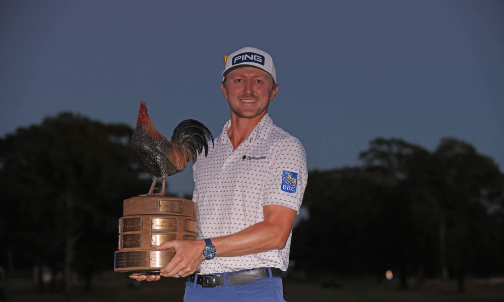 Mackenzie Hughes Smiling Holding Trophy Wallpaper