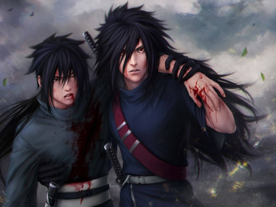 Madara Uchiha Supporting Sasuke Uchiha Wallpaper