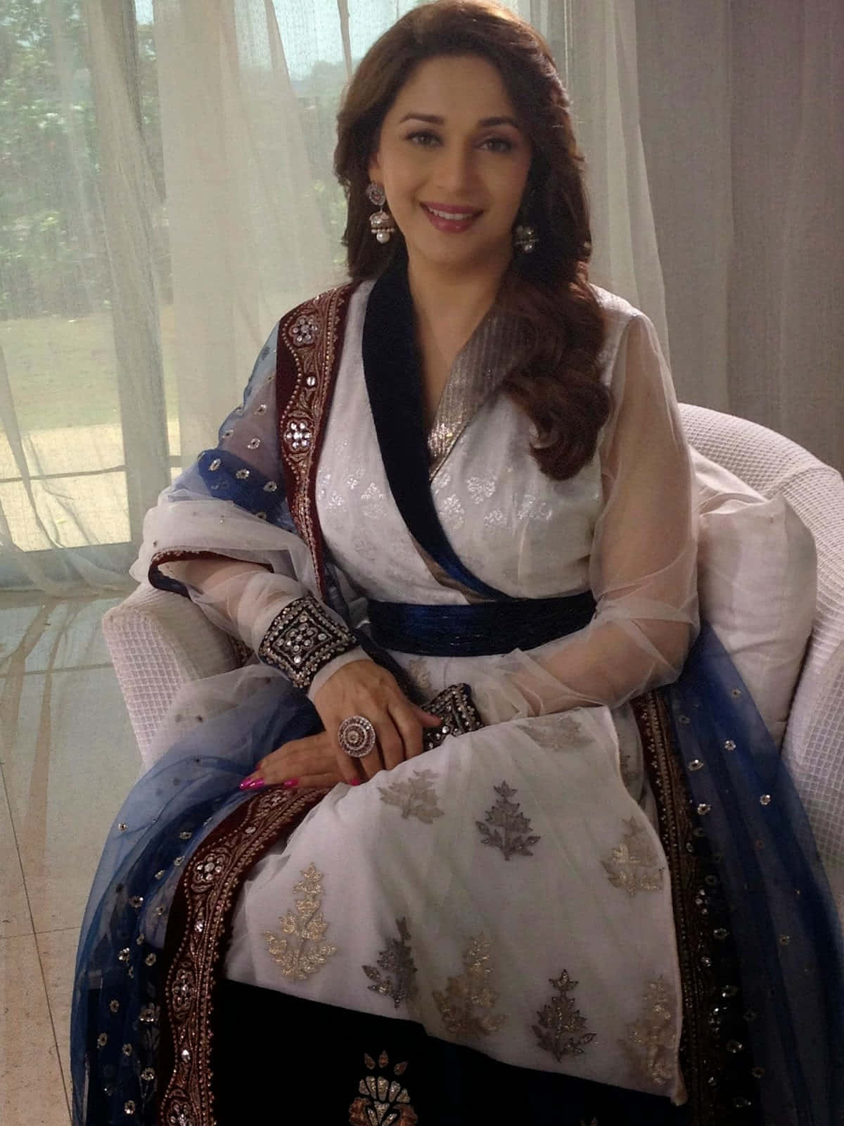 Madhuri Dixit Elegant Traditional Attire Wallpaper