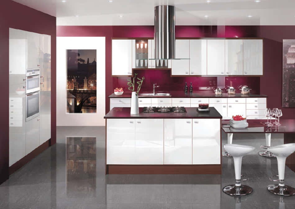 Magenta Color Modern Kitchen Design Wallpaper