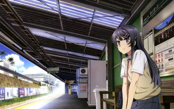 Mai Sakurajima In The Train Station Wallpaper