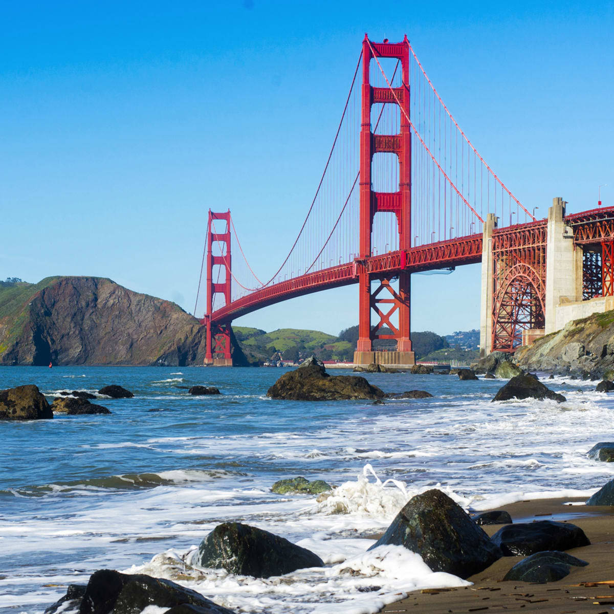 Majestic Golden Gate Bridge Overlooking The Rocky Bay Wallpaper