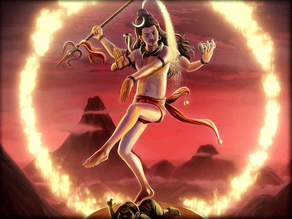 Majestic Shiv Tandav Amidst Fiery Circles Wallpaper