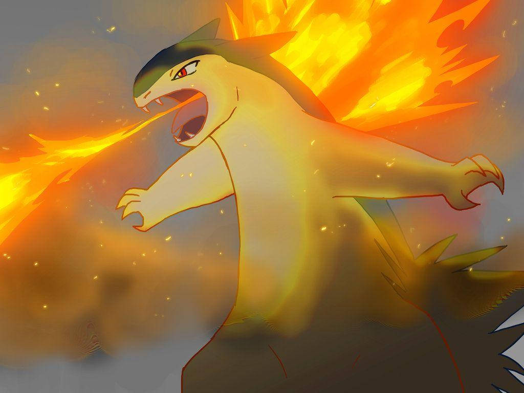 Majestic Typhlosion Unleashing Its Power In A Battle Wallpaper