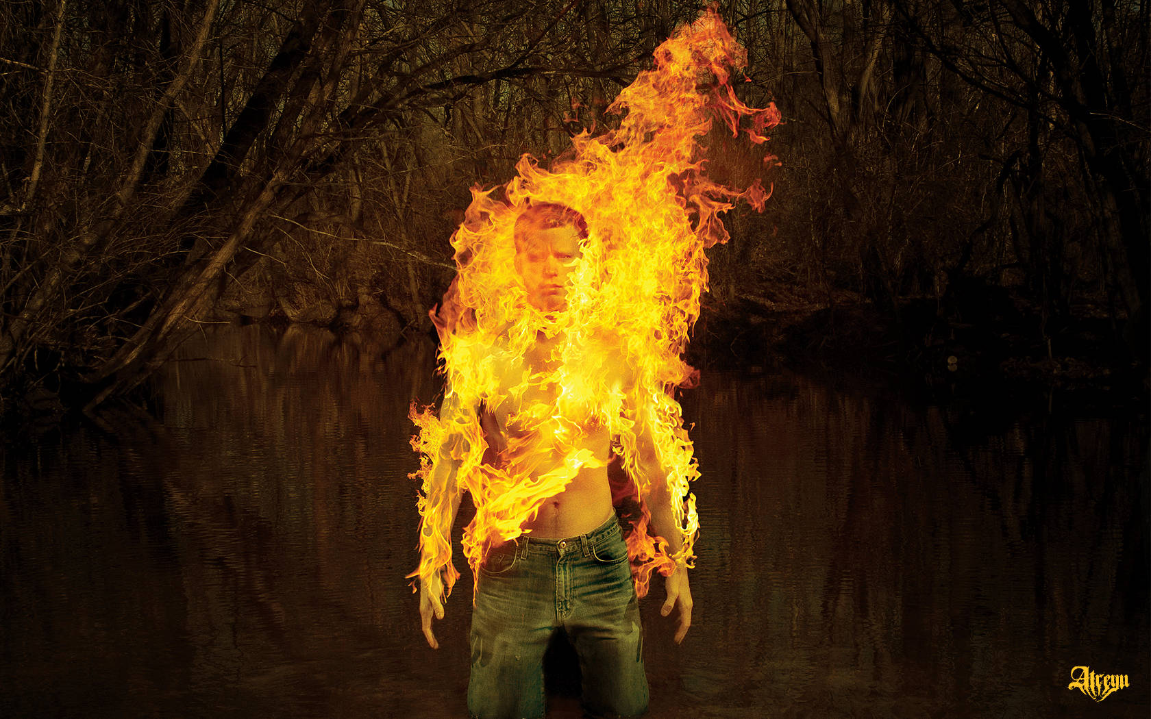 Man Standing On Fire Wallpaper