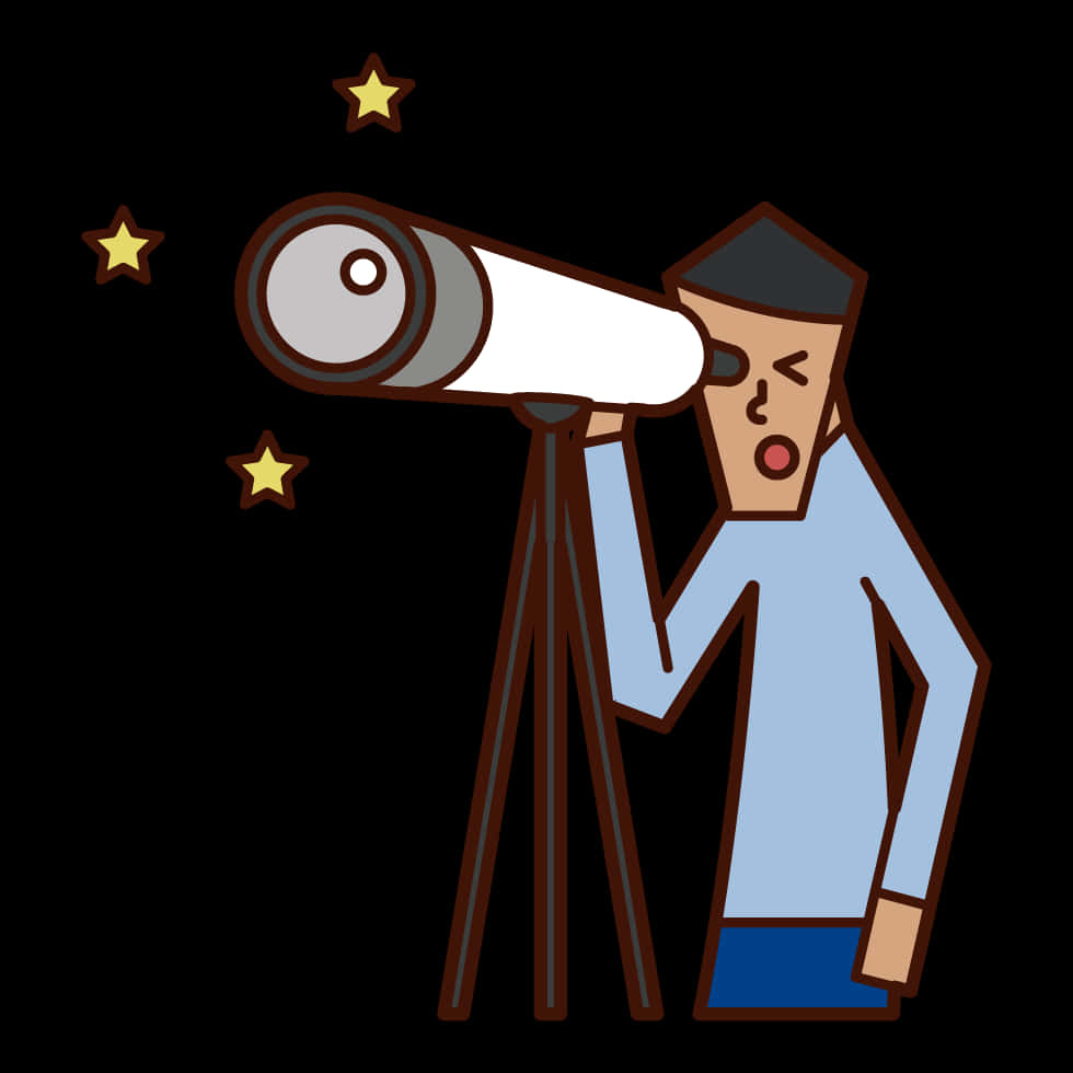 Man With Astronomy Telescope Cartoon Wallpaper