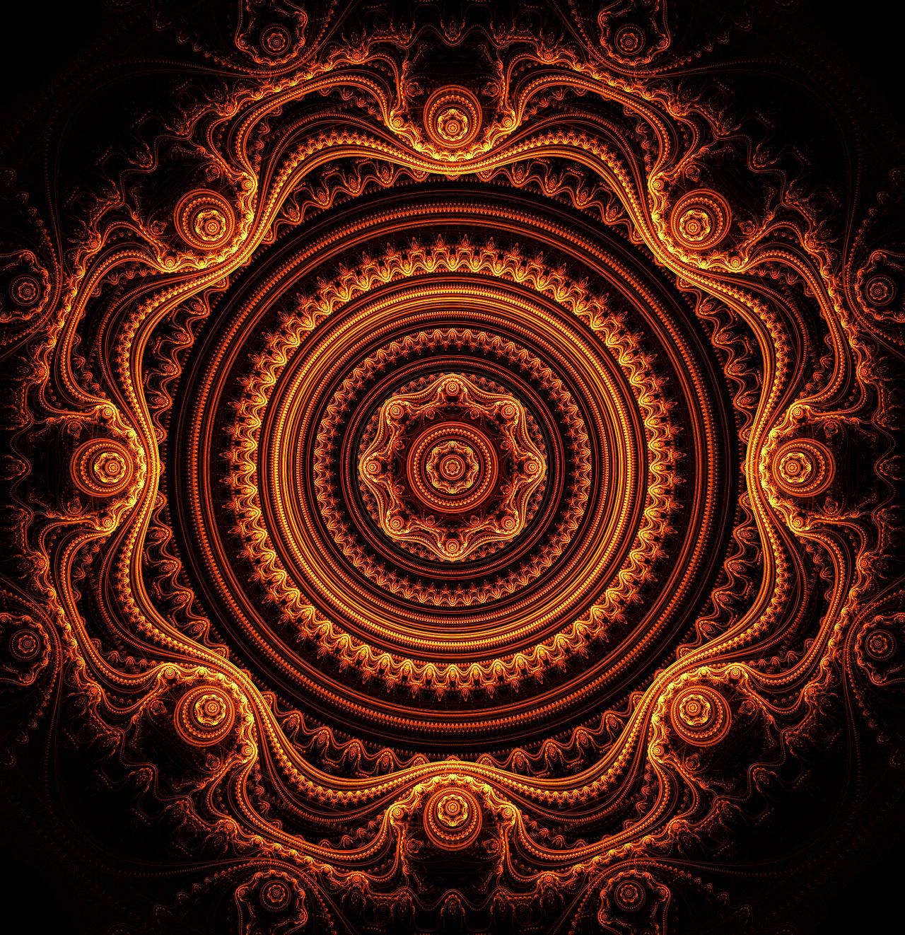 Mandala Orange Ornament Wallpaper