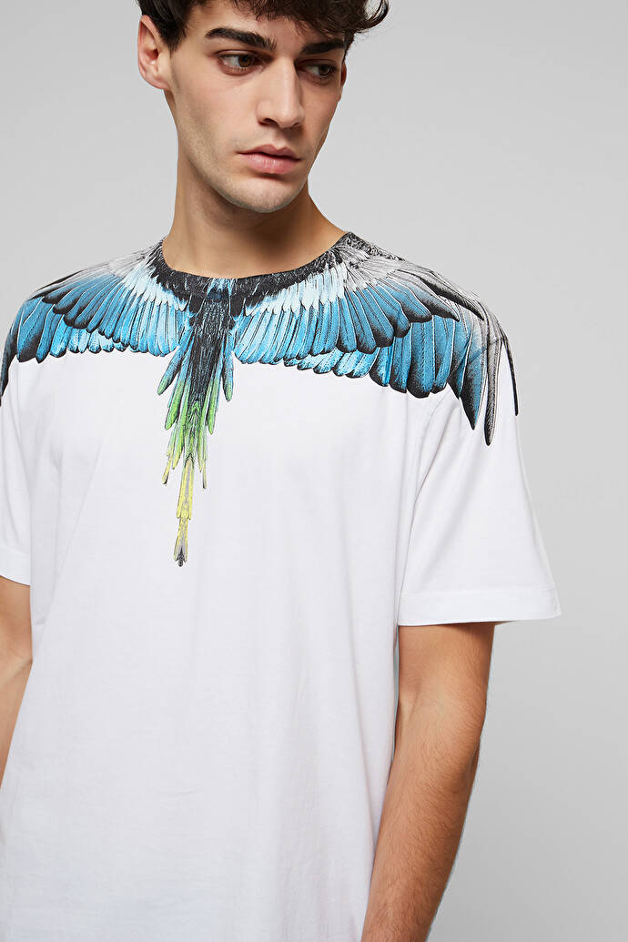 Marcelo Burlon White Tshirt Blue Wings Wallpaper