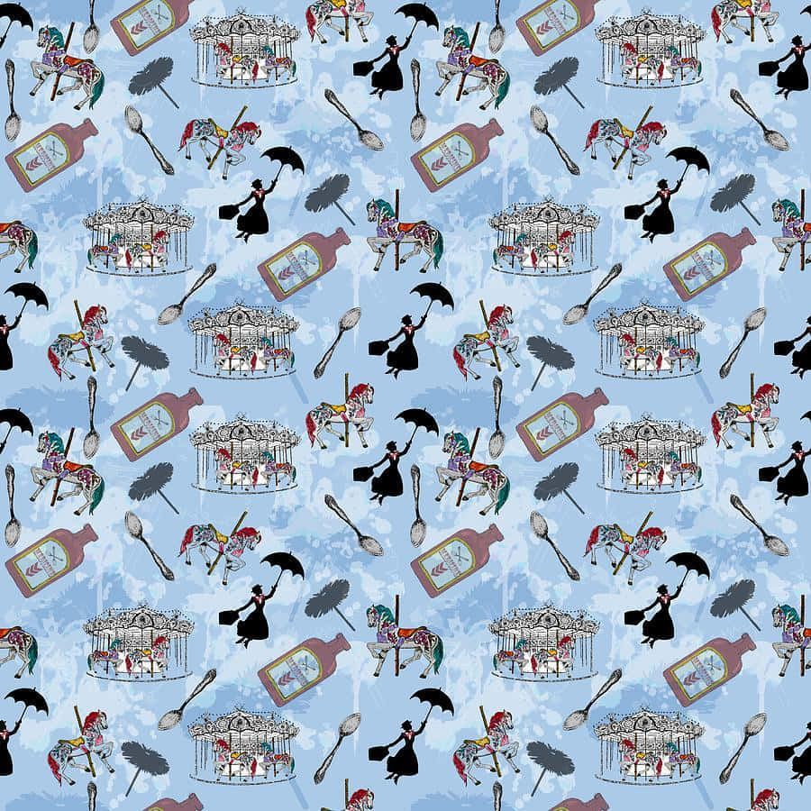 Mary Poppins Soaring With Her Umbrella Wallpaper