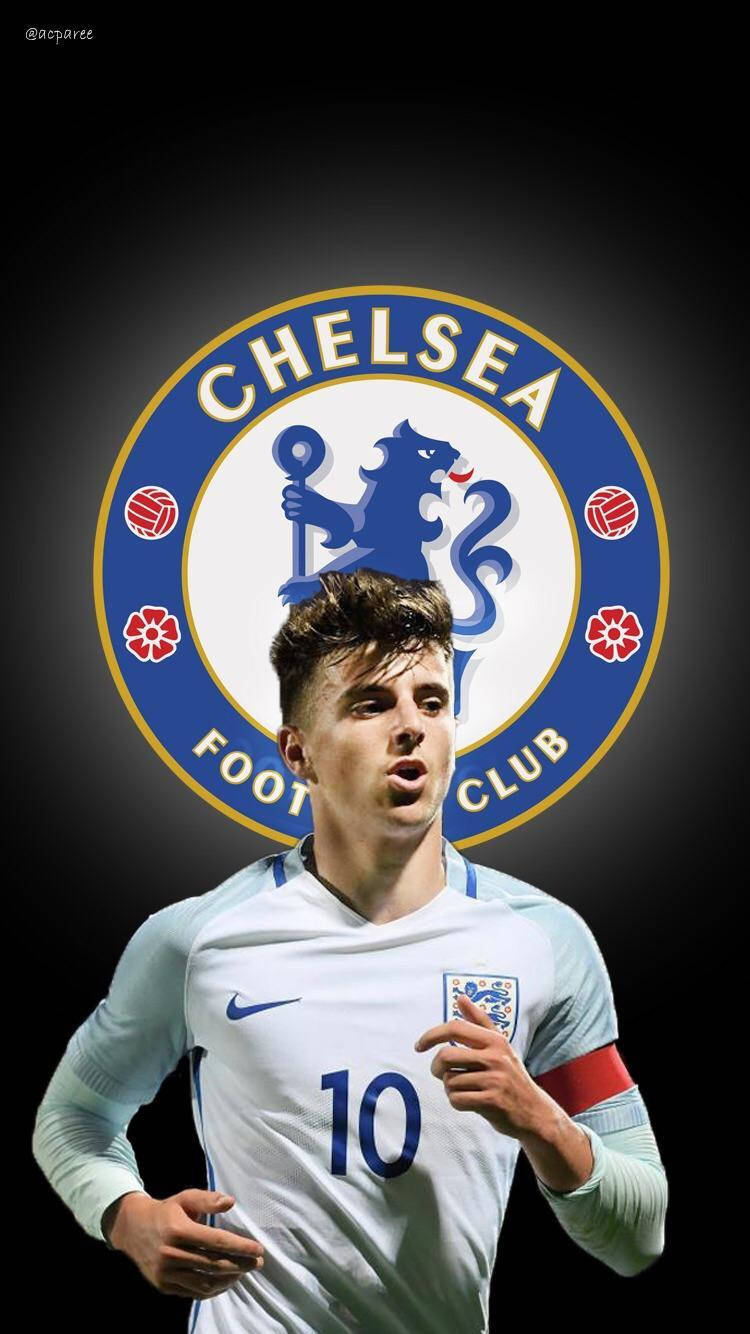 Mason Mount Sprinting With Chelsea Logo Wallpaper