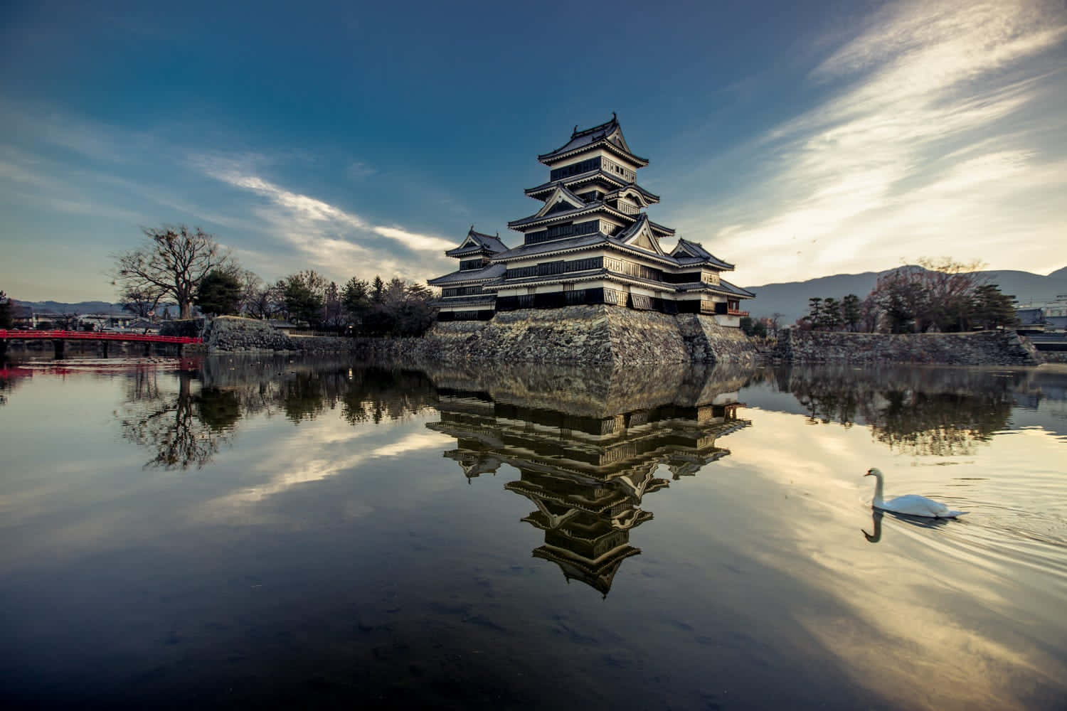 Matsumoto Castle Swan Reflection Wallpaper