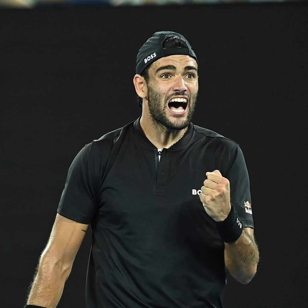 Matteo Berrettini Passionately Pumping His Fist During A Tournament Wallpaper