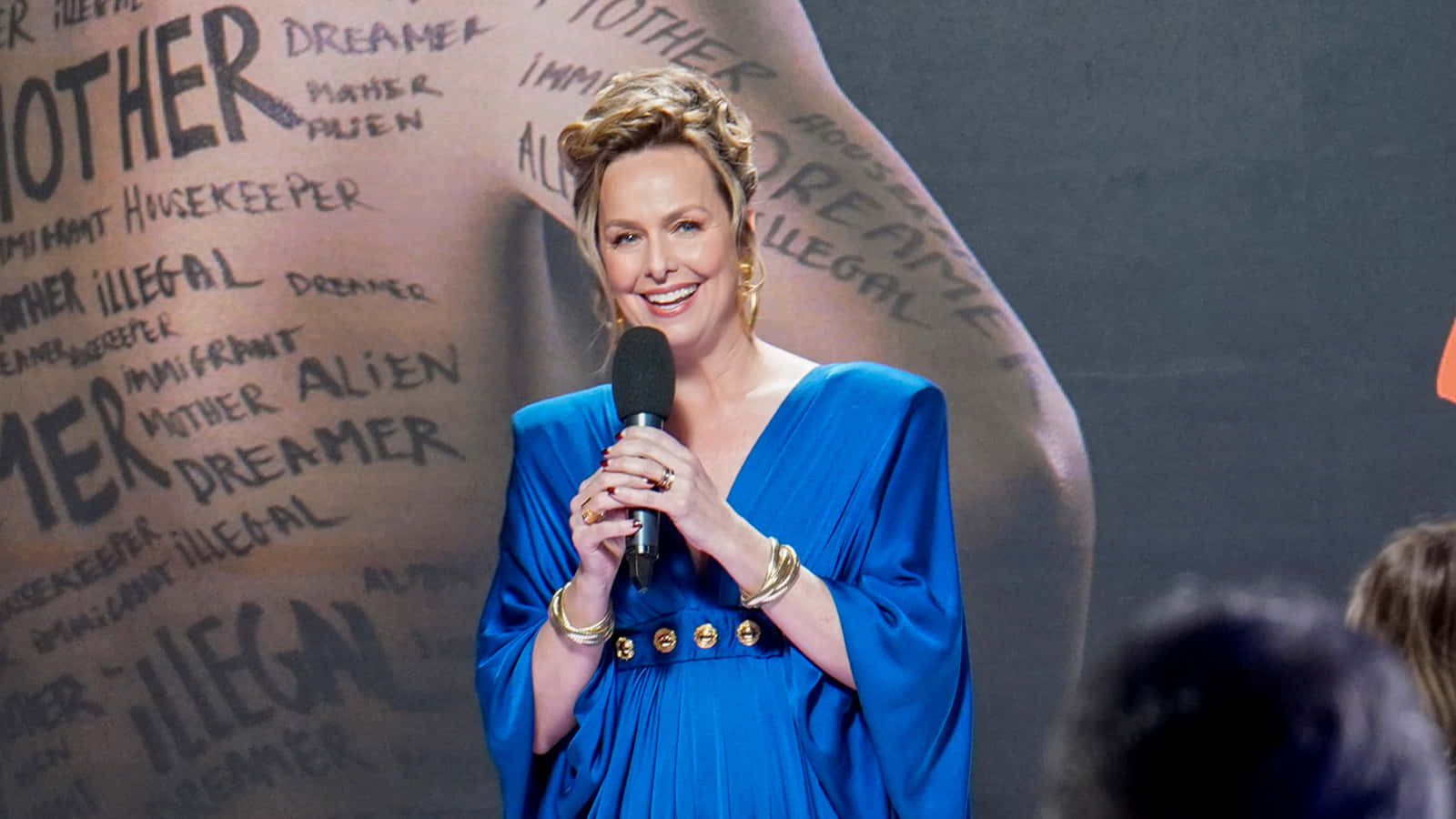 Melora Hardin Speaking Event Blue Dress Wallpaper