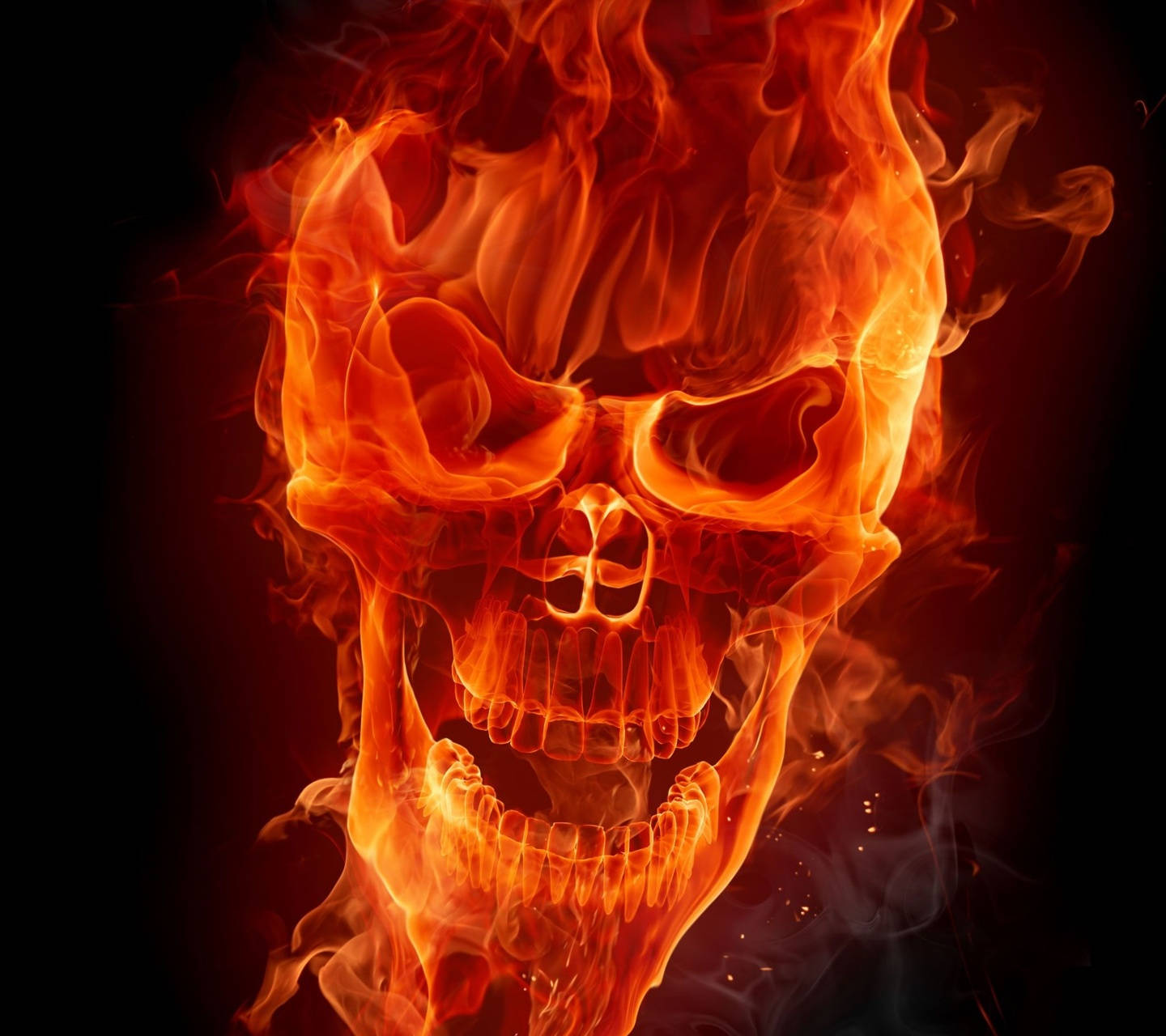 Menacing Red Fire Skull Wallpaper