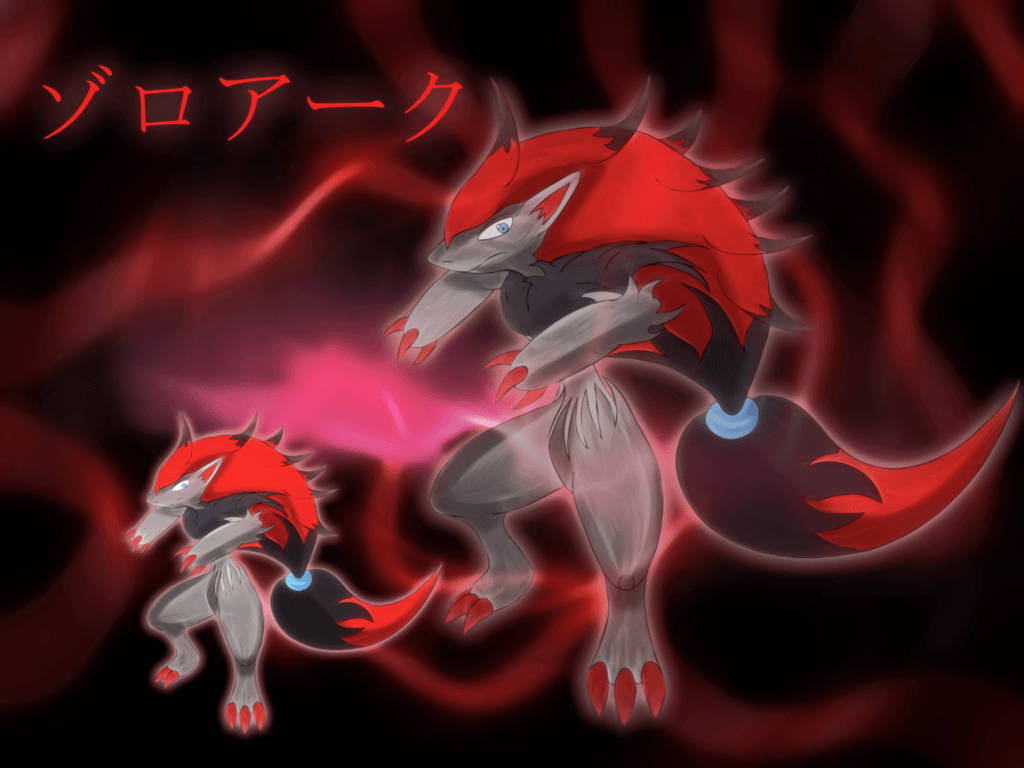 Menacing Zoroark With Intense Red Glow Wallpaper