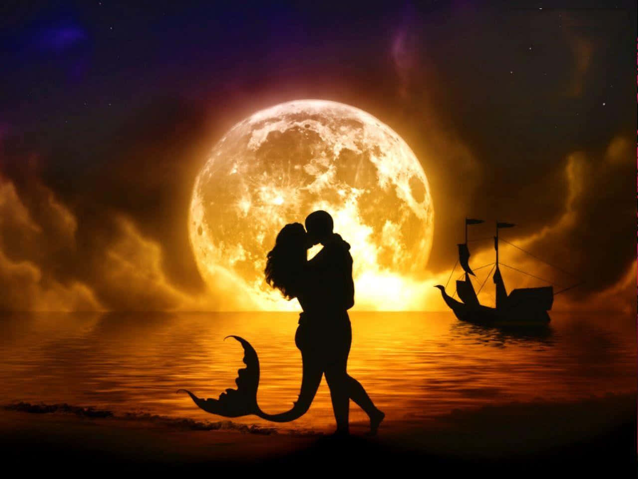 Mermaid Sunbeam Love Kiss Wallpaper