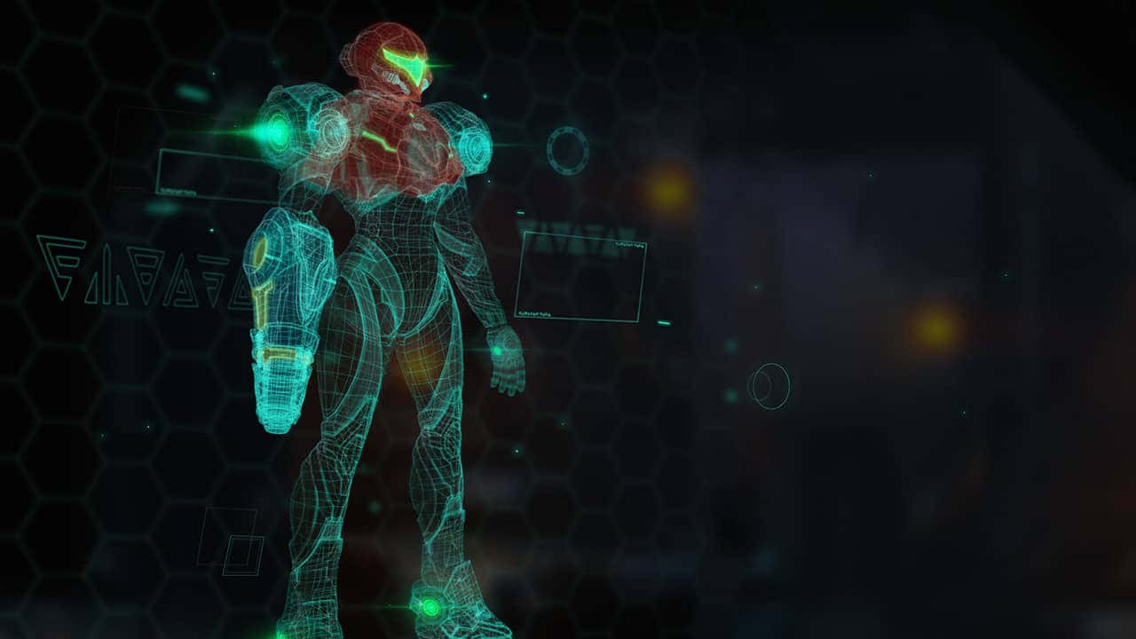 Metroid Dread Samus Aran Neon Blue Wallpaper