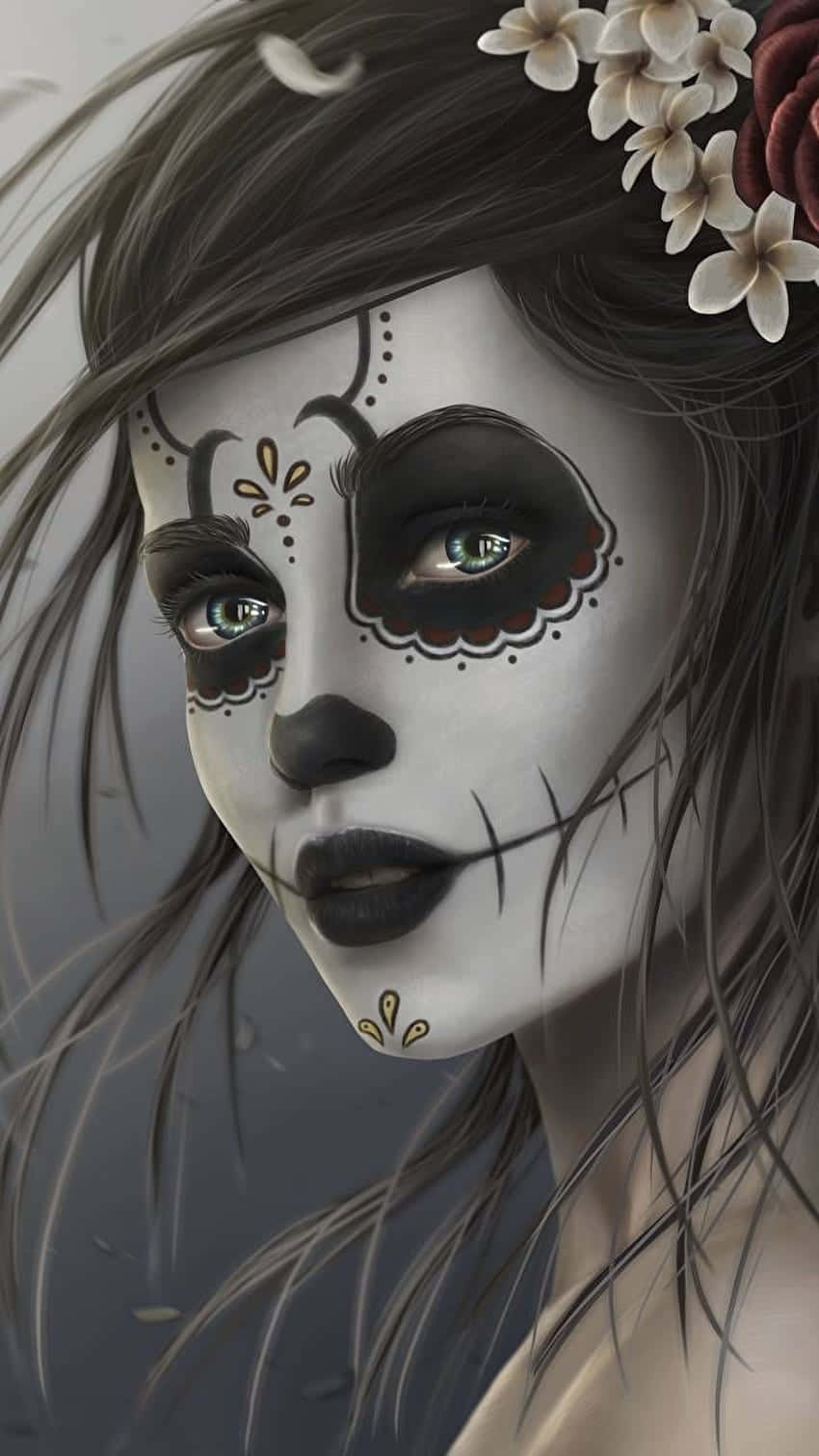 Mexican Woman With A Sugar Skull Face Painting Wallpaper