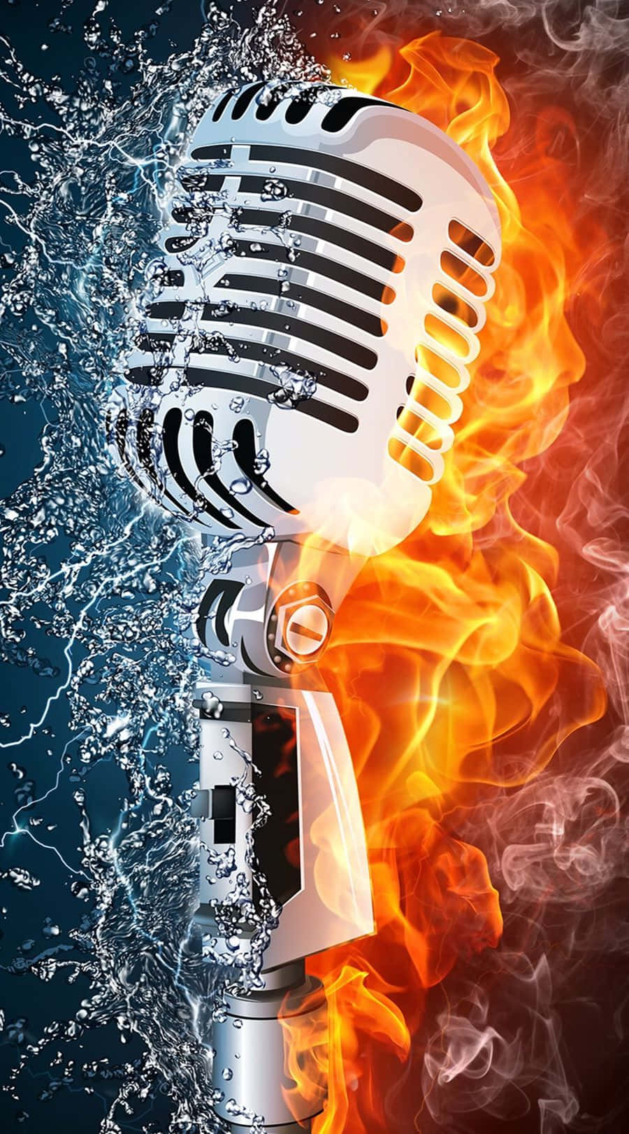 Microphone In Water And Fire Digital Art Wallpaper