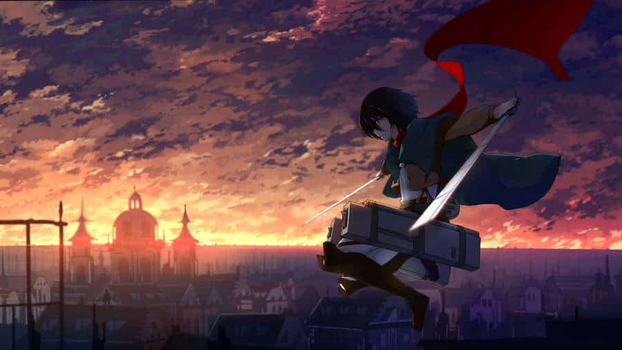 Mikasa Ackerman Sunset Battle Attackon Titan Season4 Wallpaper