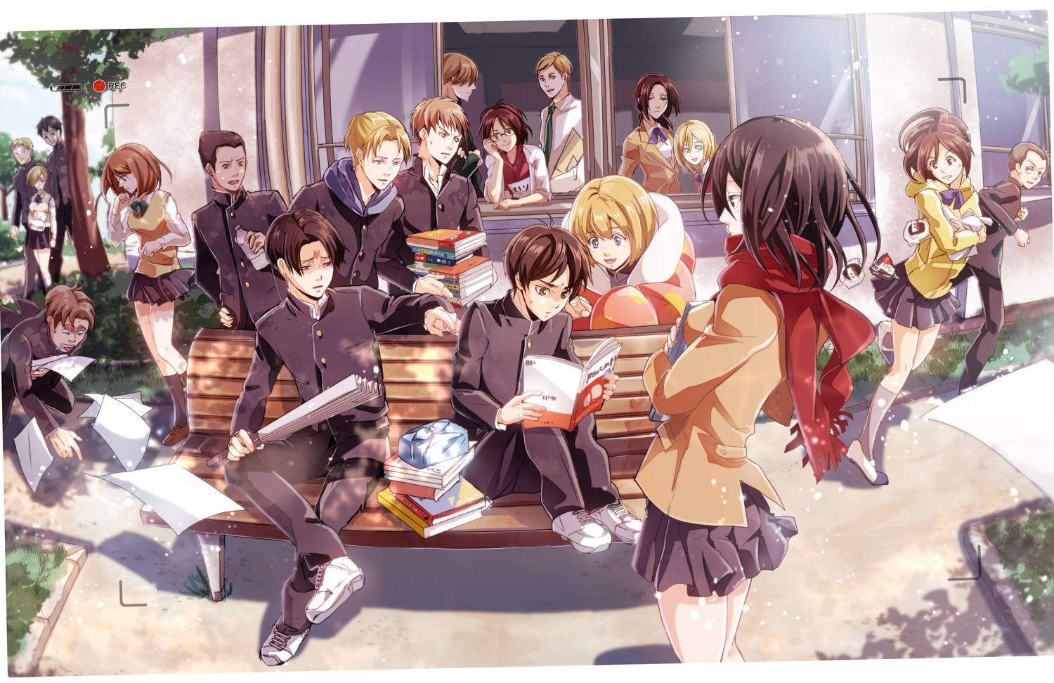 Mikasa Cute Modern School Setting Wallpaper