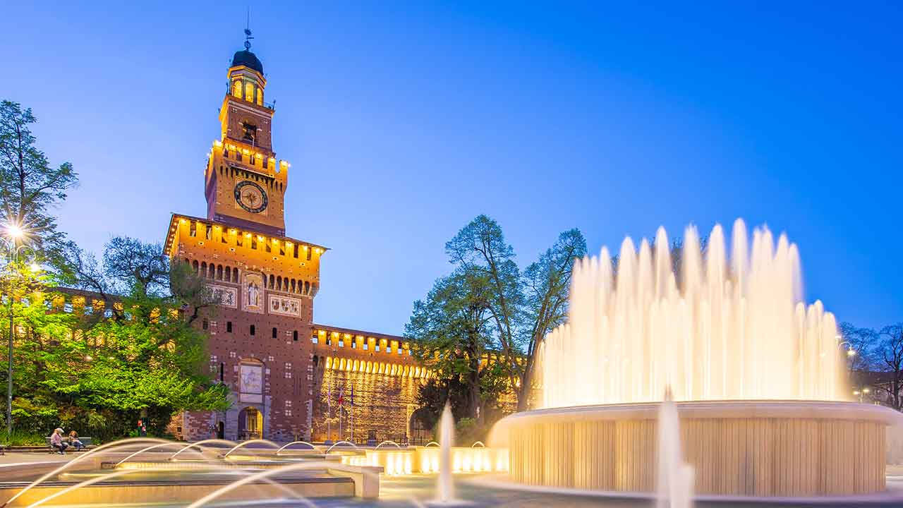 Milan's Sforzesco Castle At Night Wallpaper