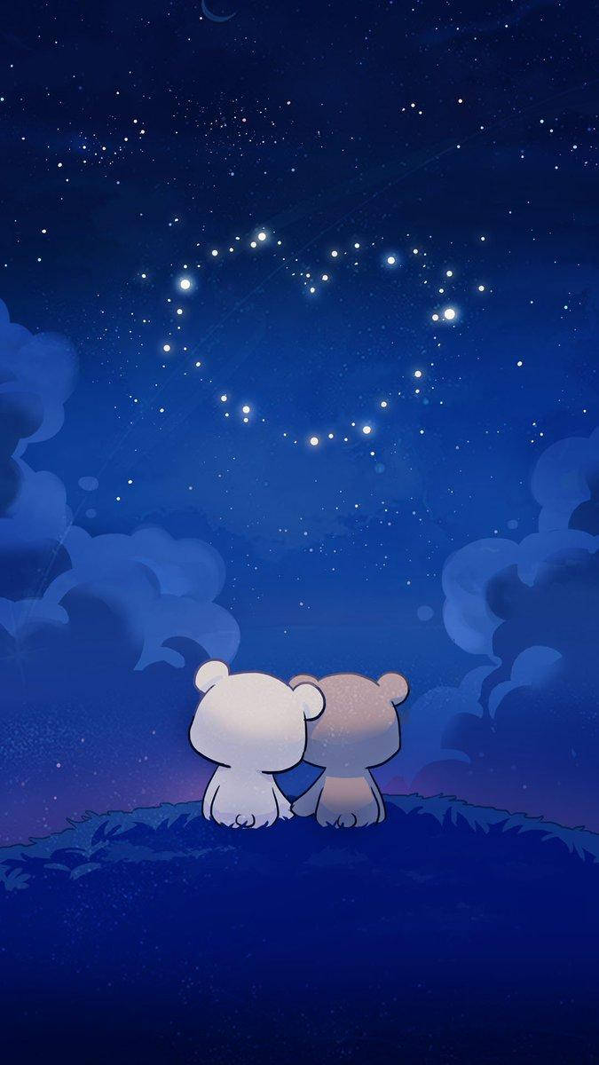 Milk And Mocha Bears Heart Night Wallpaper