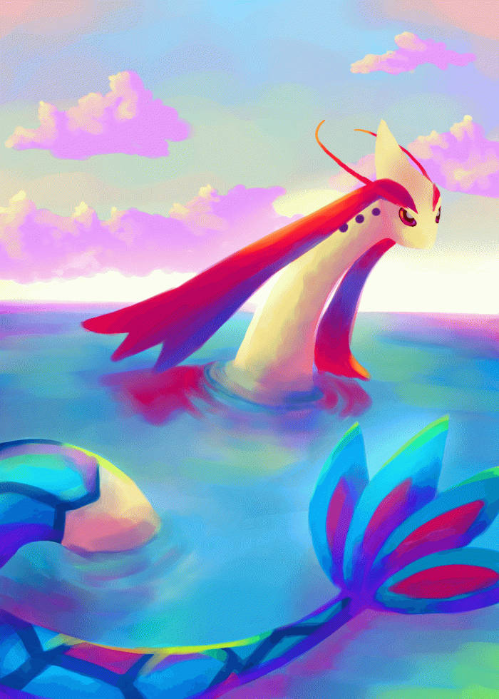 Milotic Pink Skies Swimming Wallpaper