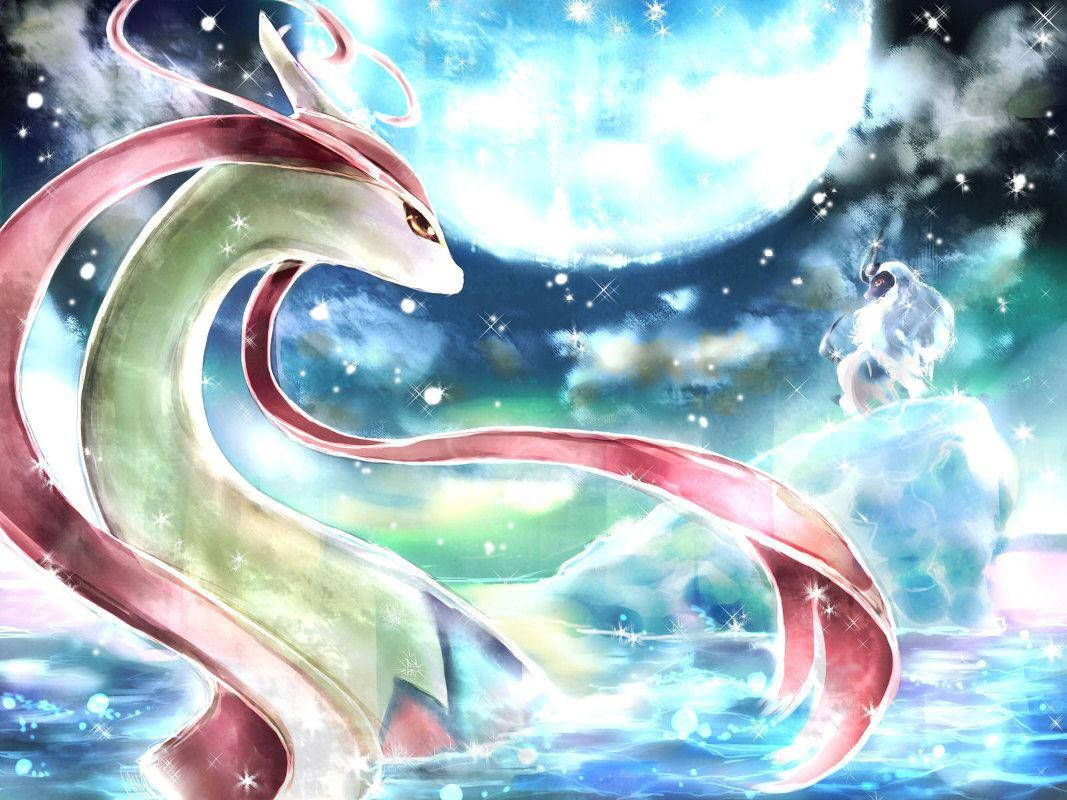 Milotic Swimming Night Absol Wallpaper