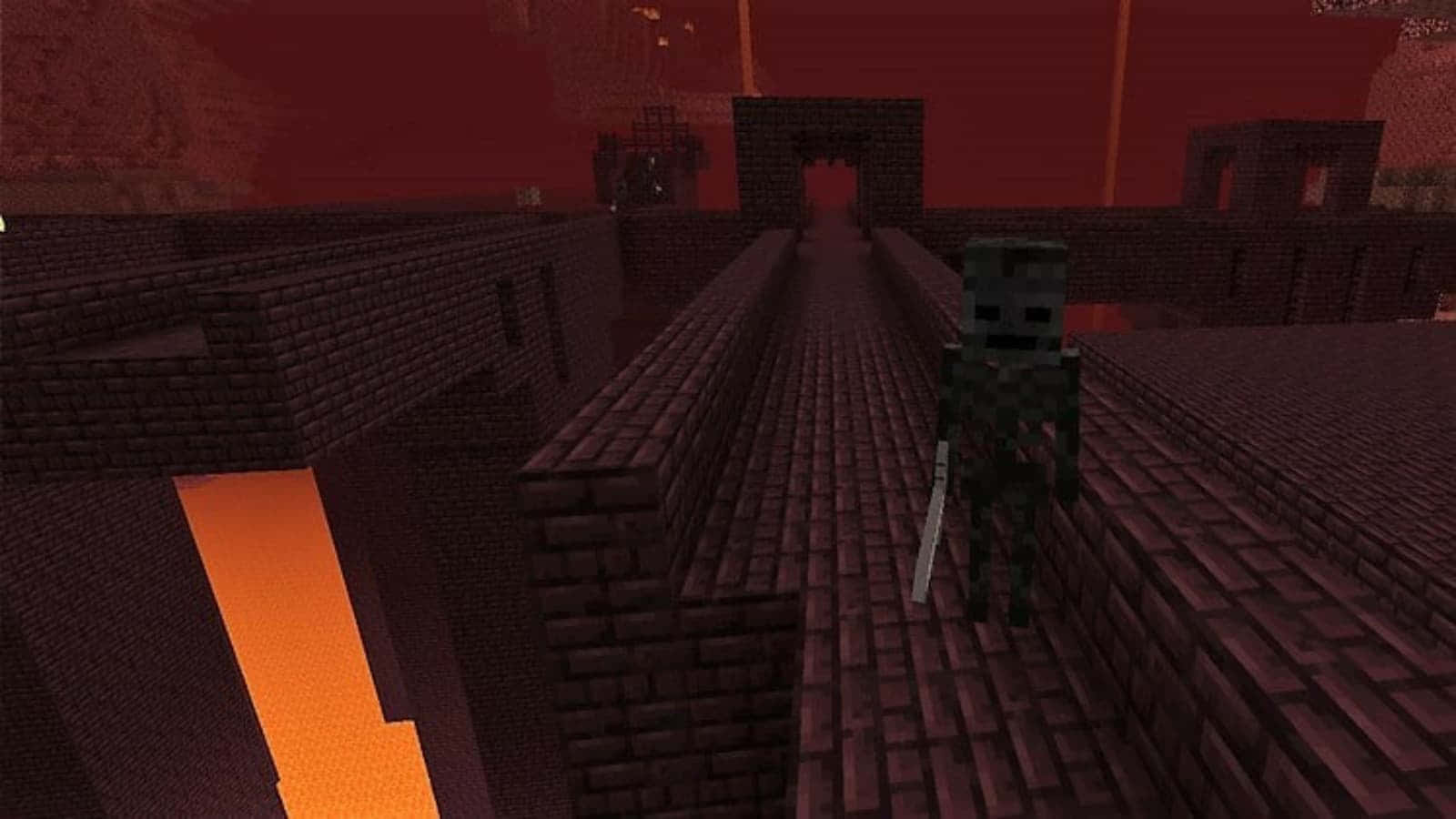 Minecraft_ Nether_ Fortress_with_ Wither_ Skeleton Wallpaper