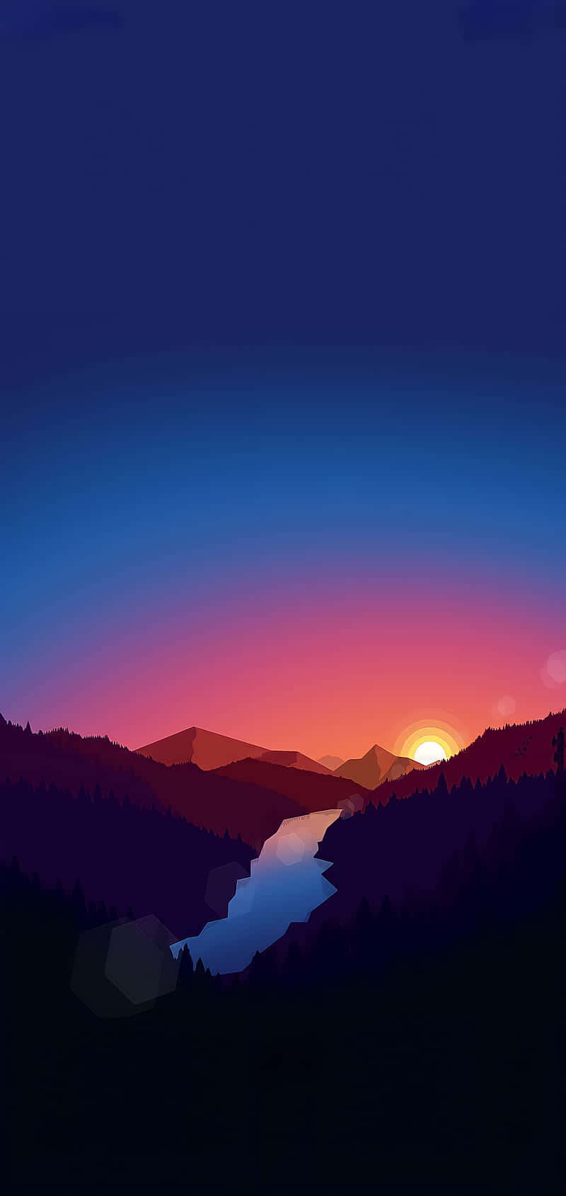 Minimalist Blue And Pink Mountains Sunset Portrait Wallpaper