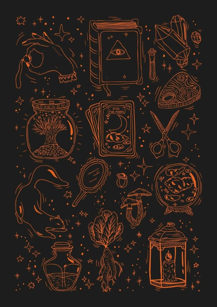 Minimalistic Witchy Doodle Wallpaper For Iphones Wallpaper