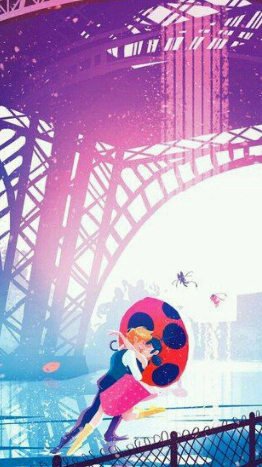 Miraculous Kiss Under The Eiffel Tower Wallpaper