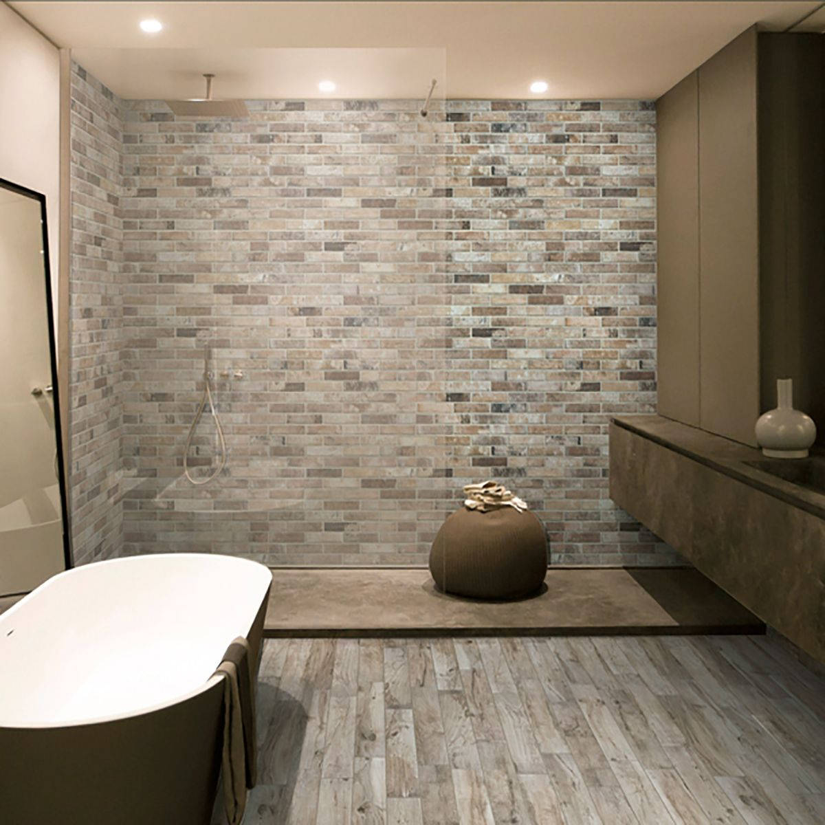 Modern Bathroom With High-end Porcelain Floor Tiles Wallpaper