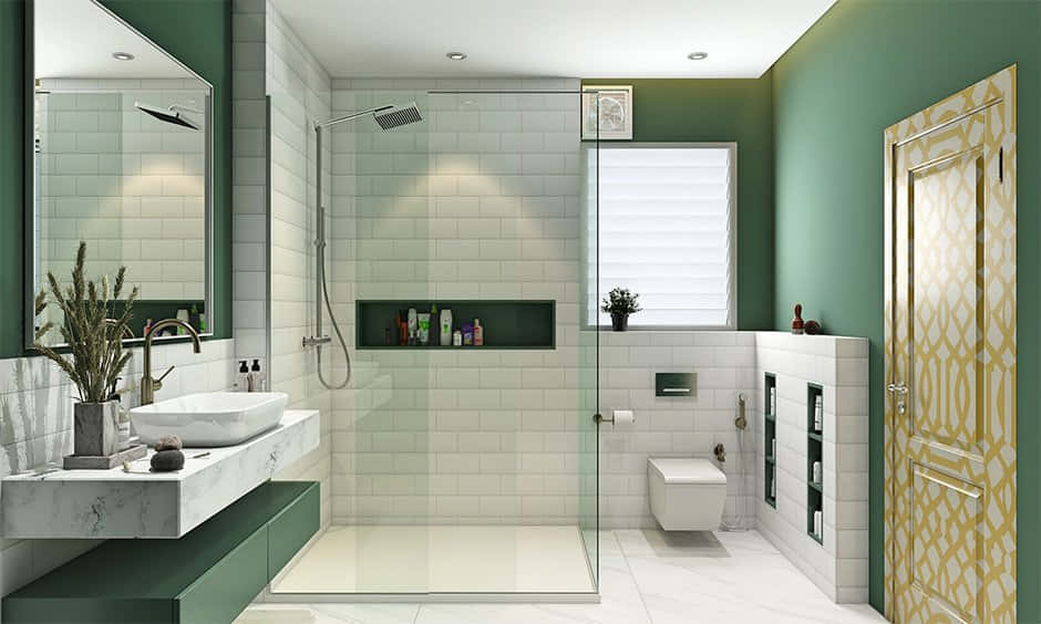 Modern Greenand White Bathroom Design Wallpaper