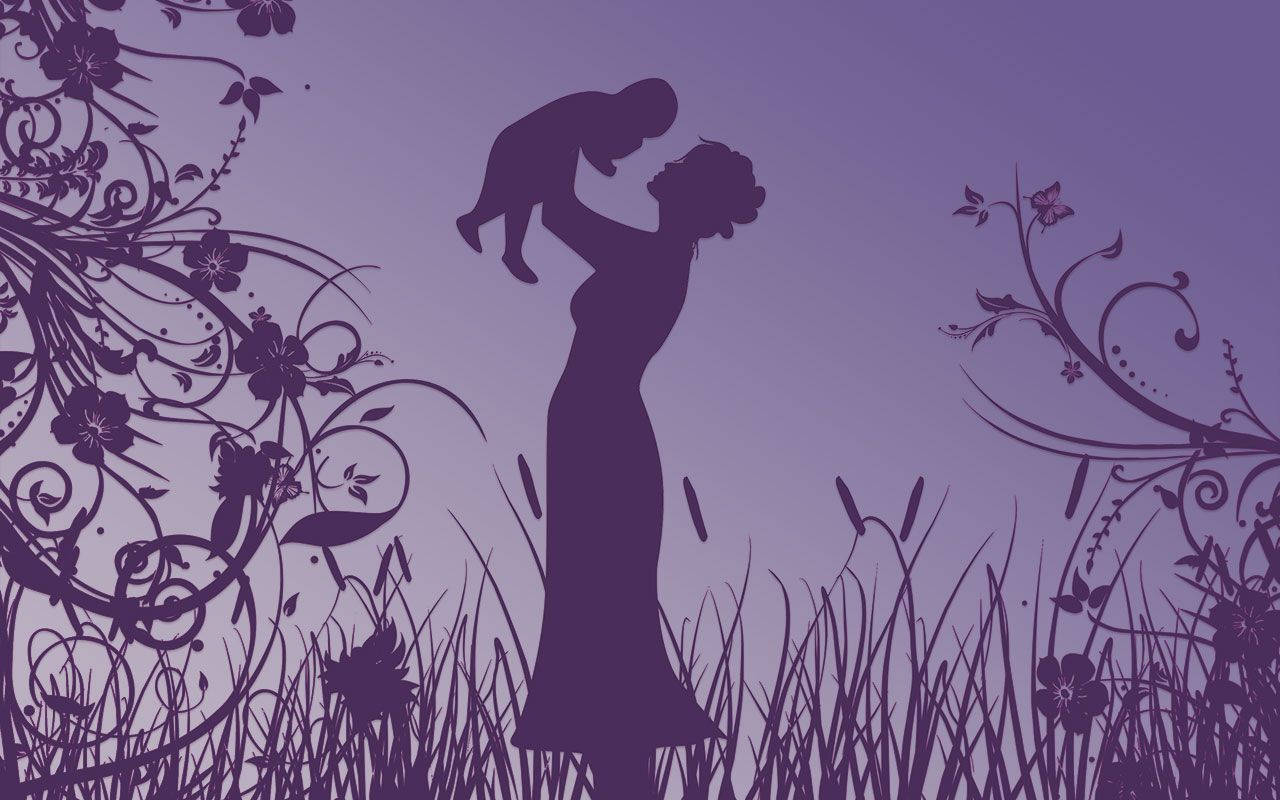 Mom And Son Purple Art Wallpaper